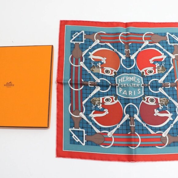 Hermes Paris “Sellier” Horse Scarf by Henri D'Origny 16.5'' X 16.5'' - Picture 1 of 13